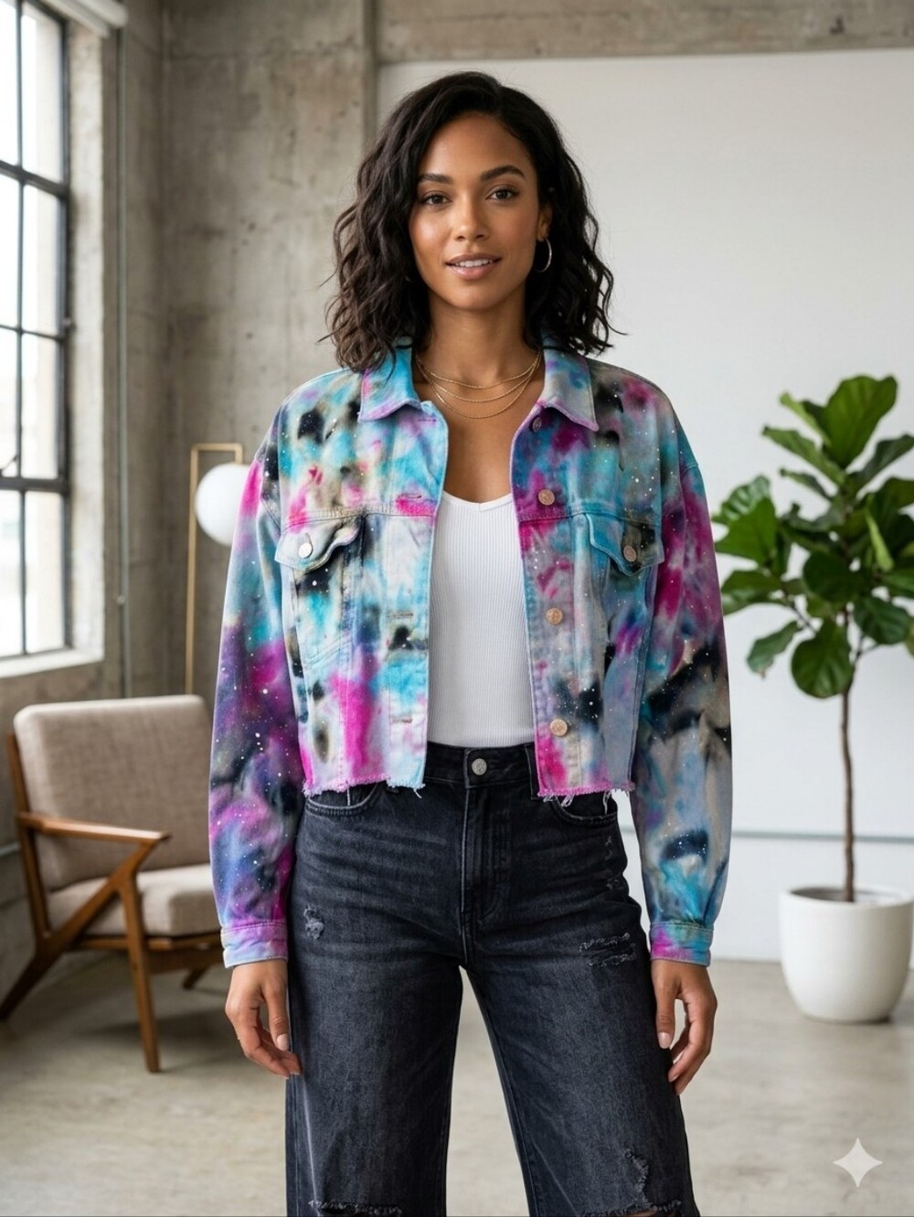 Wild Fable Custom Tie-Dyed Cropped Denim Jacket, Size M (Fits Like XL/XXL)
